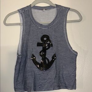 Navy sequined anchor crop top